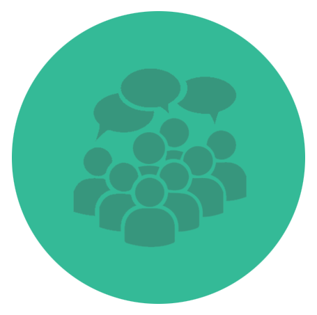 Light green round icon showing a group chat symbol