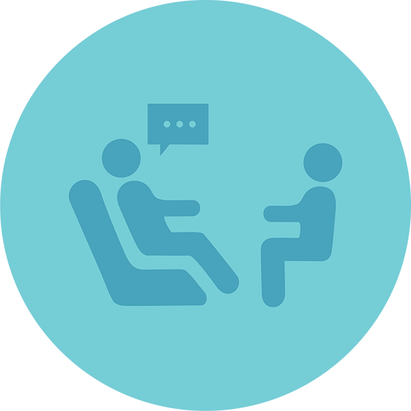 Aqua round icon with two persons in a treatment consult situaltion